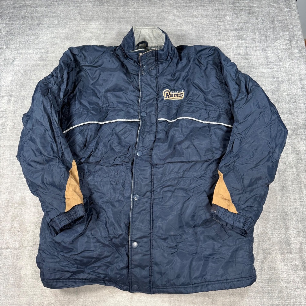 St Louis Rams Jacket Mens Large Blue Vintage Y2K Parka NFL Football Los Angeles